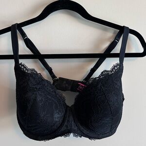 Black lace full-coverage bra, 34DD